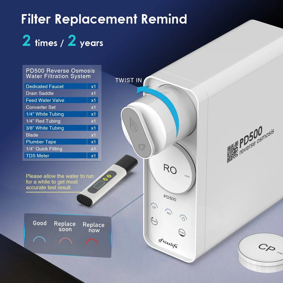Frizzlife 500 GPD Reverse Osmosis liquid Filtration System, Model PD500