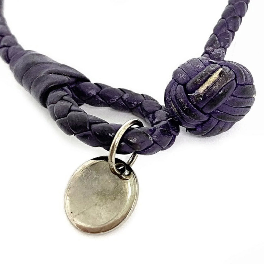 Pre-Owned Bottega Veneta Ec-14203 Leather Charm Bracelet Purple,Silver (Fair)