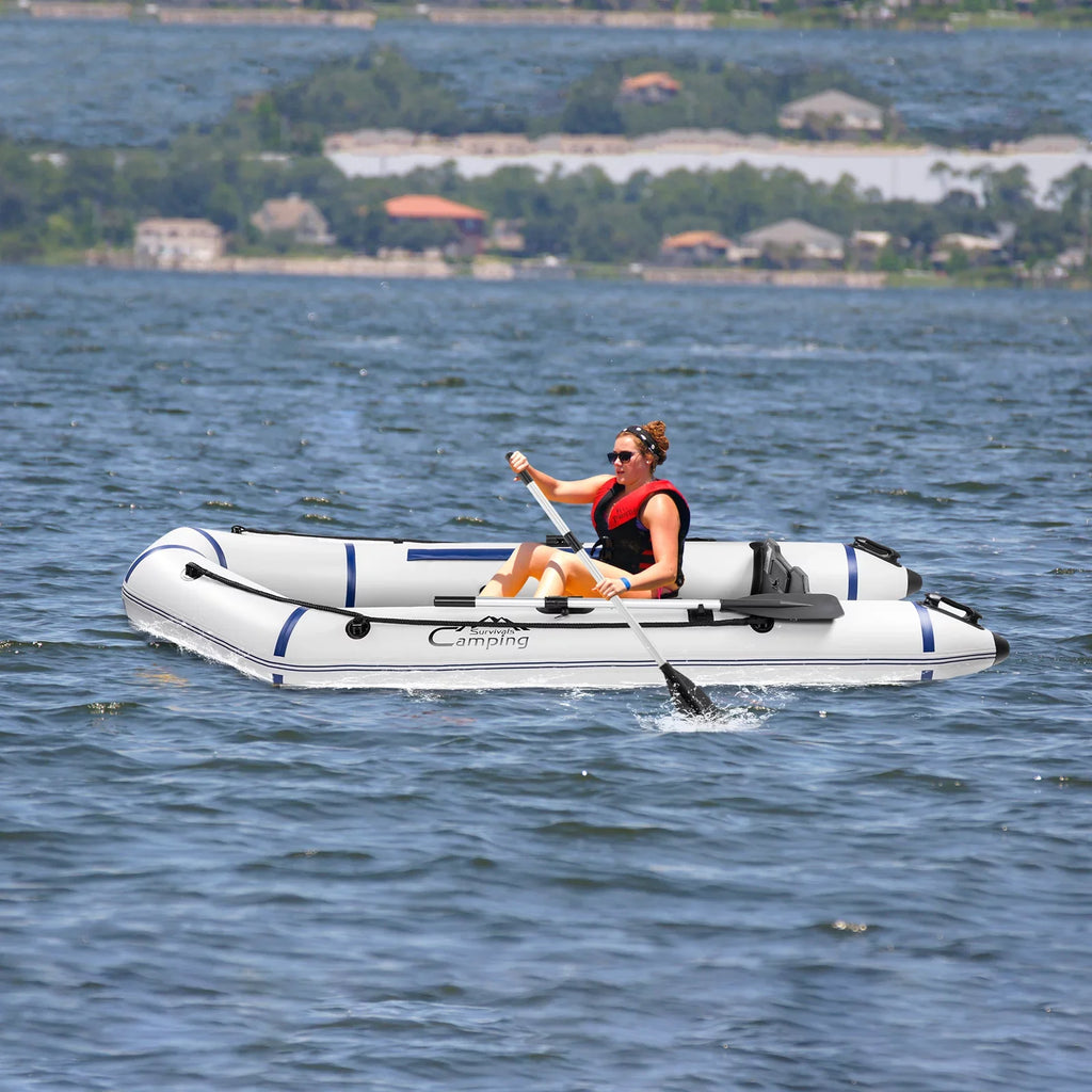 Zimtown 7.5 ft Adult Inflatable Fishing vessel, with Oars and Pump, Gray/White
