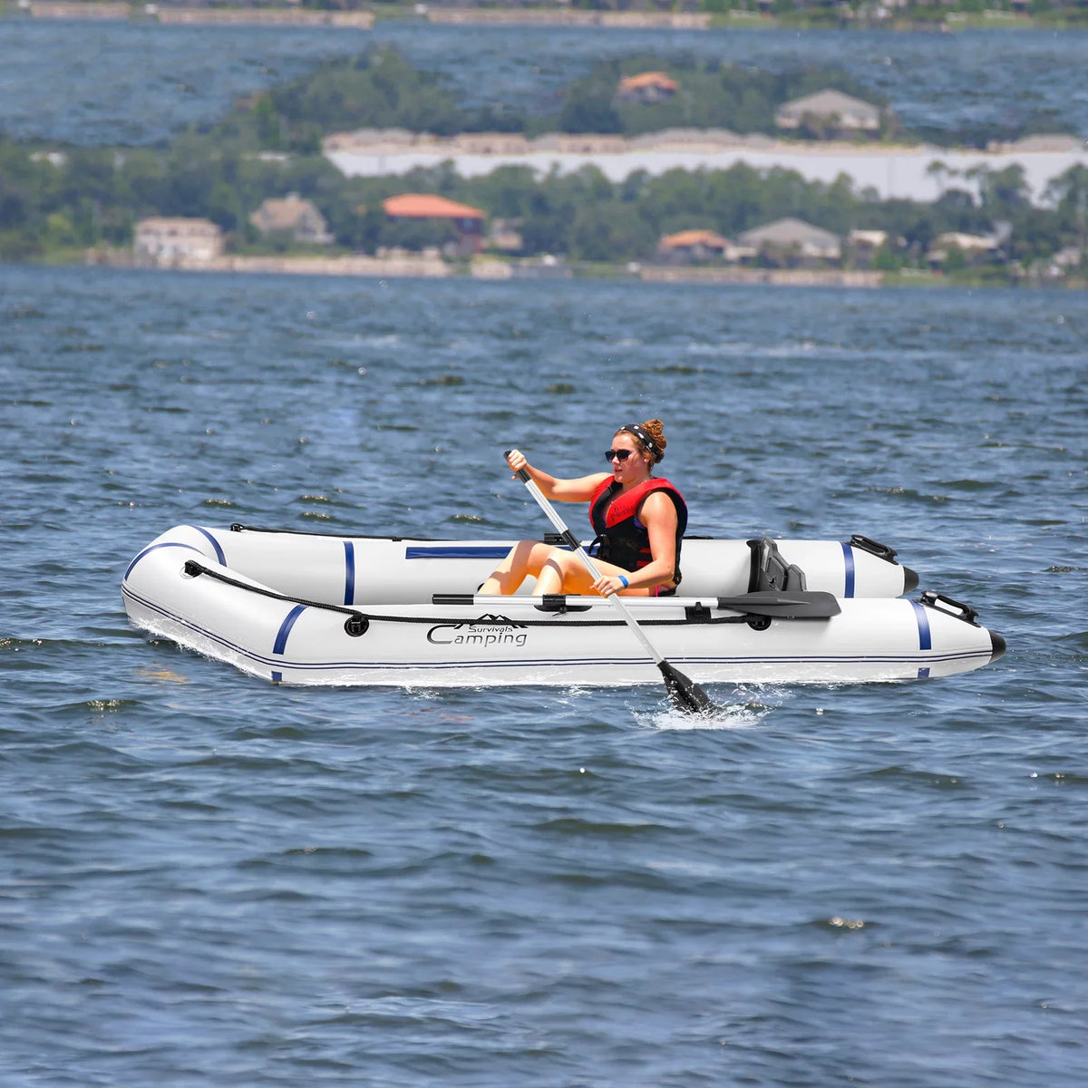 Zimtown 7.5 ft Adult Inflatable Fishing vessel, with Oars and Pump, Gray/White