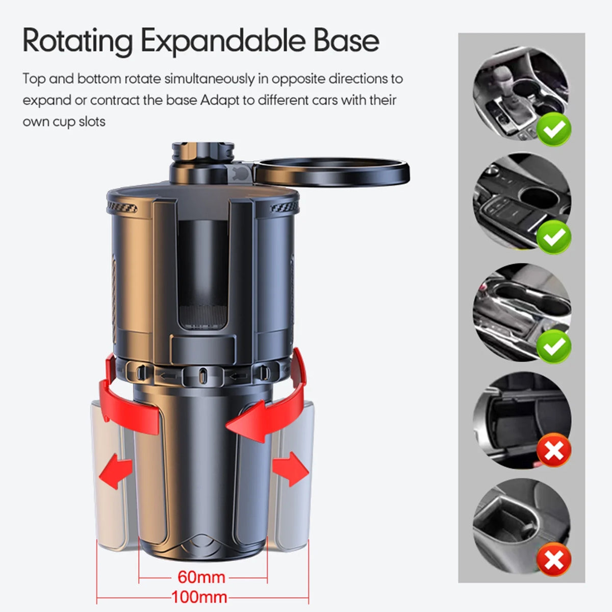 moobody Car Cup Holder Multifunctional Storage Rack, Dual Holder 4IN1 Cup Tray for Drinks and Phones, Versatile Snack Tray Expander