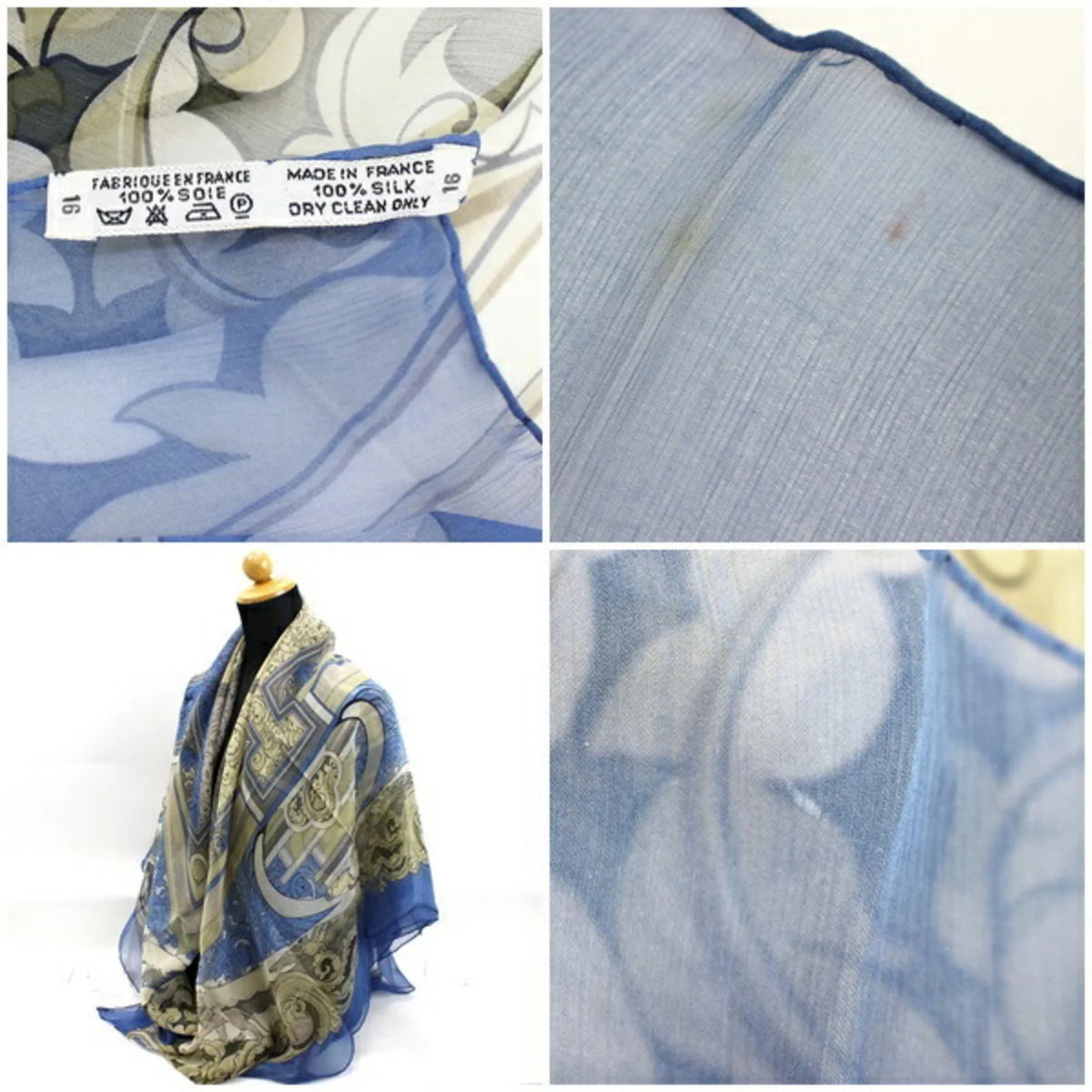 Pre-Owned Hermes Silk Scarf Muffler Carre 140 "ANIMAUX SOLAIRES" Animals of the Sun Blue HERMES Ladies Chiffon (Good)