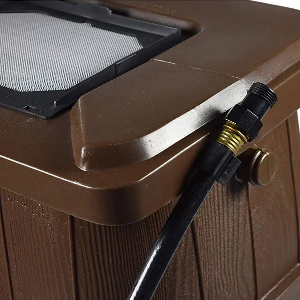 FCMP Outdoor 45 Gal Wood Grain Rain moisture Catcher Barrel, Brown (2 Pack)