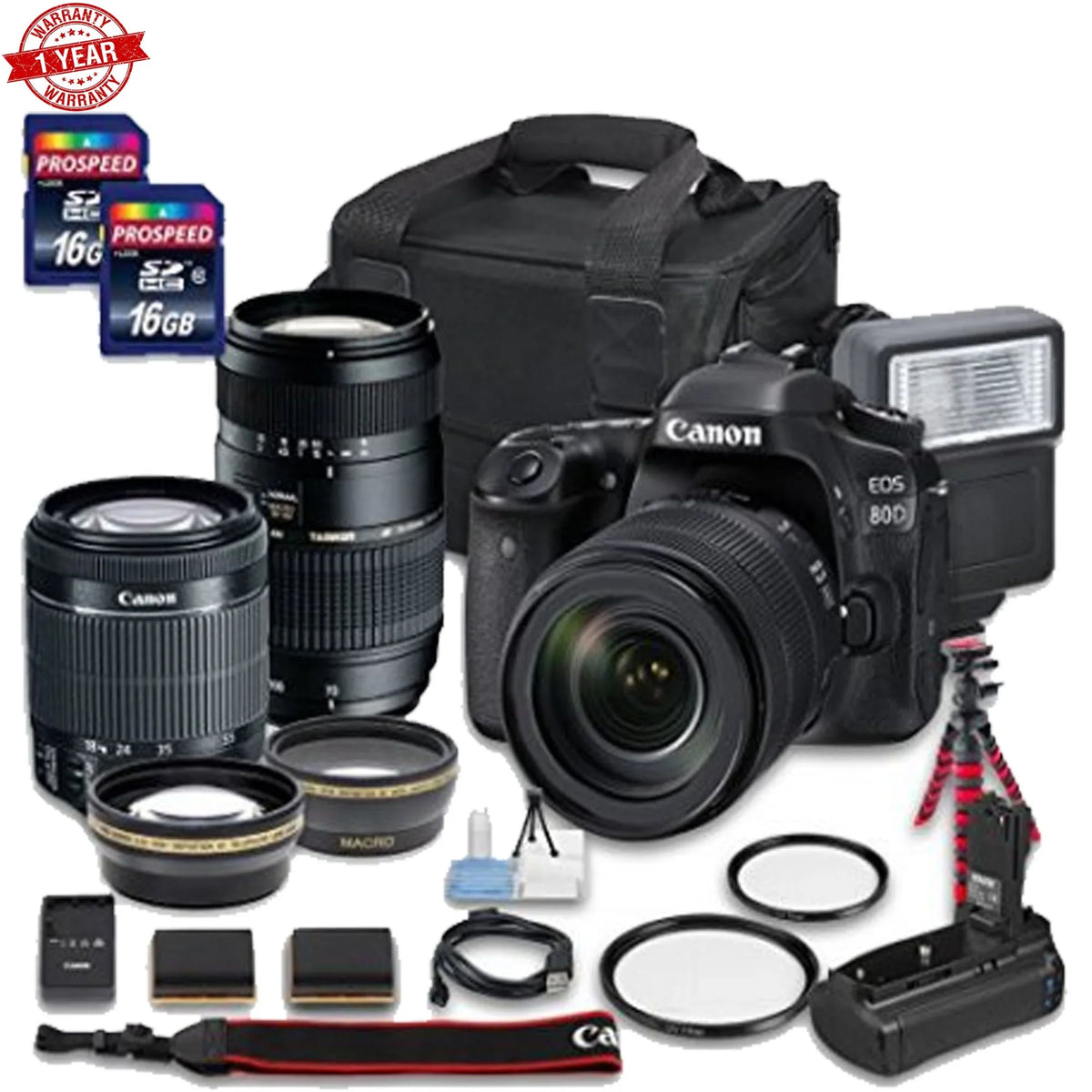 EOS 80D DSLR Camera w/  EF-S 18-55mm f/3.5-5.6 IS STM Lens + Tamron Zoom Telephoto AF 70-300mm f/4-5.6 Macro Autofocus Lens