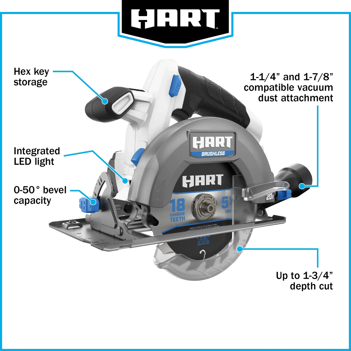 HART 20-Volt Brushless 5-1/2-inch Compact Battery-Powered Circular Saw (Battery Not Included)
