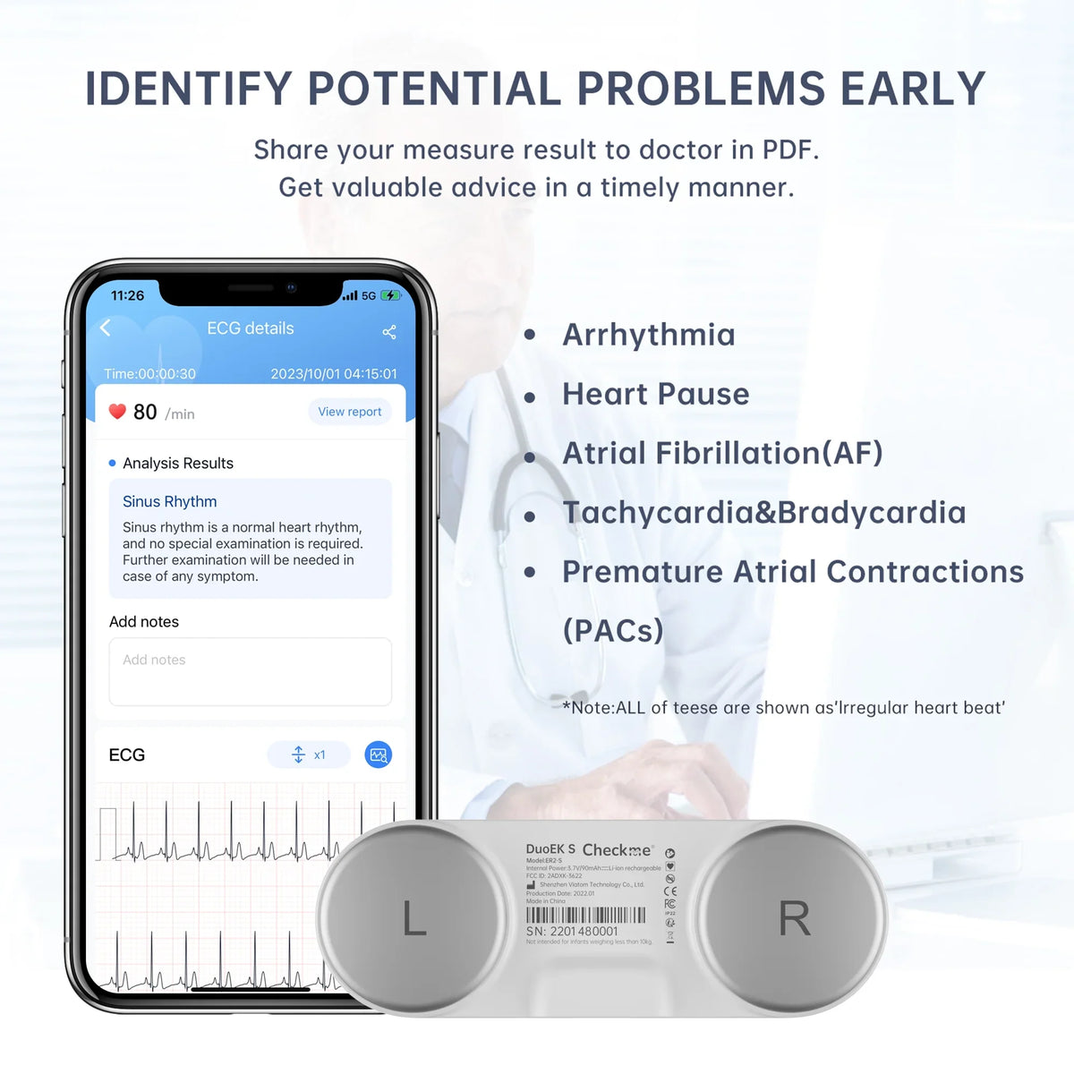 Wellue ECG Heart Monitor with Screen Display,Handheld Bluetooth Personal EKG Monitor with Heart Rate Tracker for Home Use,30s-5mins Measurement,Unlimited Storage Free APP
