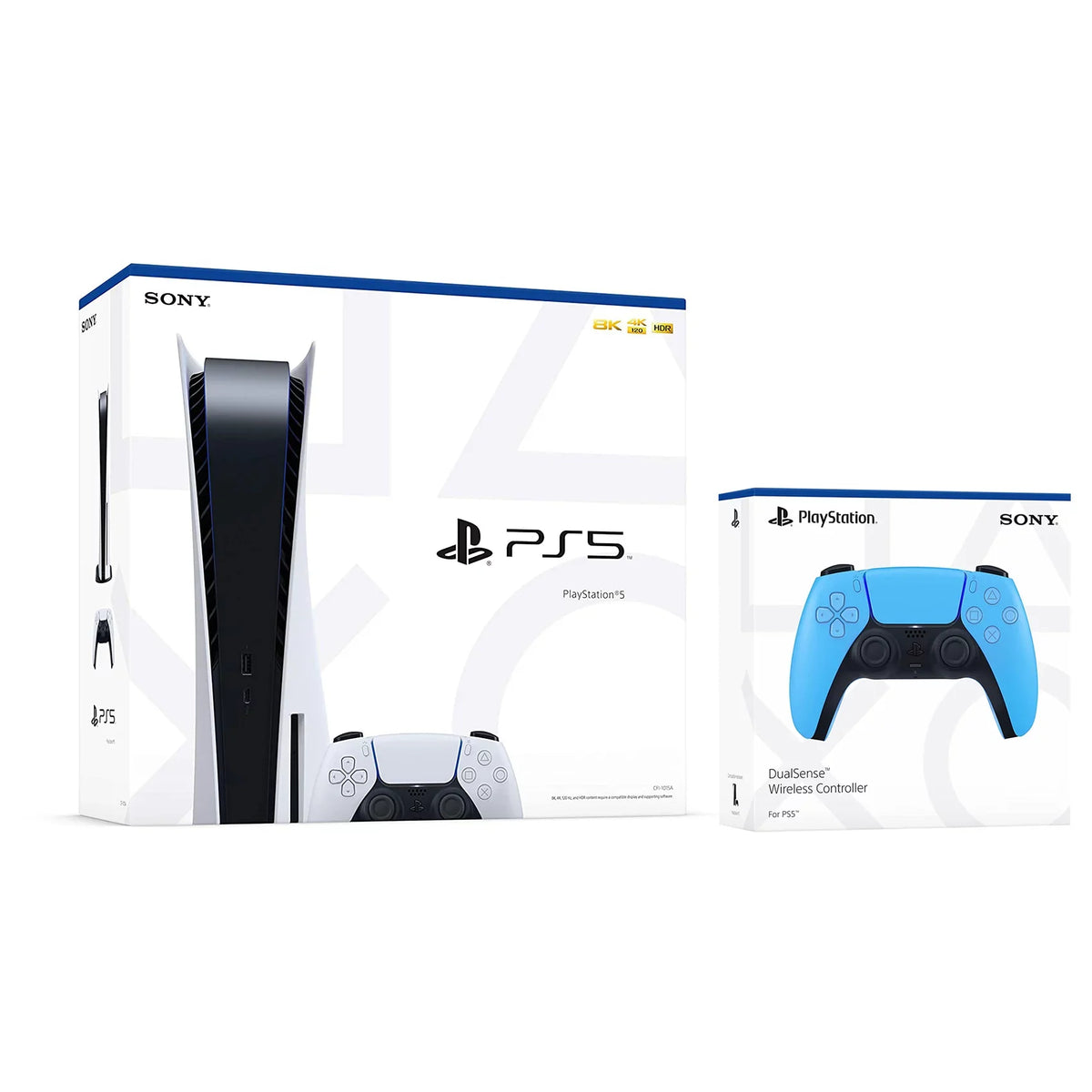 Playstation 5 Disc Version ( PS5 Disc) with Extra Starlight Blue Controller and Black PULSE 3D Headset Bundle