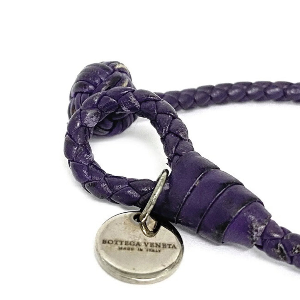 Pre-Owned Bottega Veneta Ec-14203 Leather Charm Bracelet Purple,Silver (Fair)