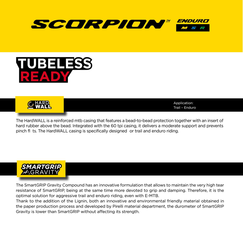 Pirelli Scorpion Enduro S Classic 29" x 2.4 Mountain Bicycle Tire Unmatched Grip and Reliability for Extreme Enduro Riding, Tubeless Ready Clincher TLR, Enduro HardWall MTB Casing + SmarTUBE 23/32-622