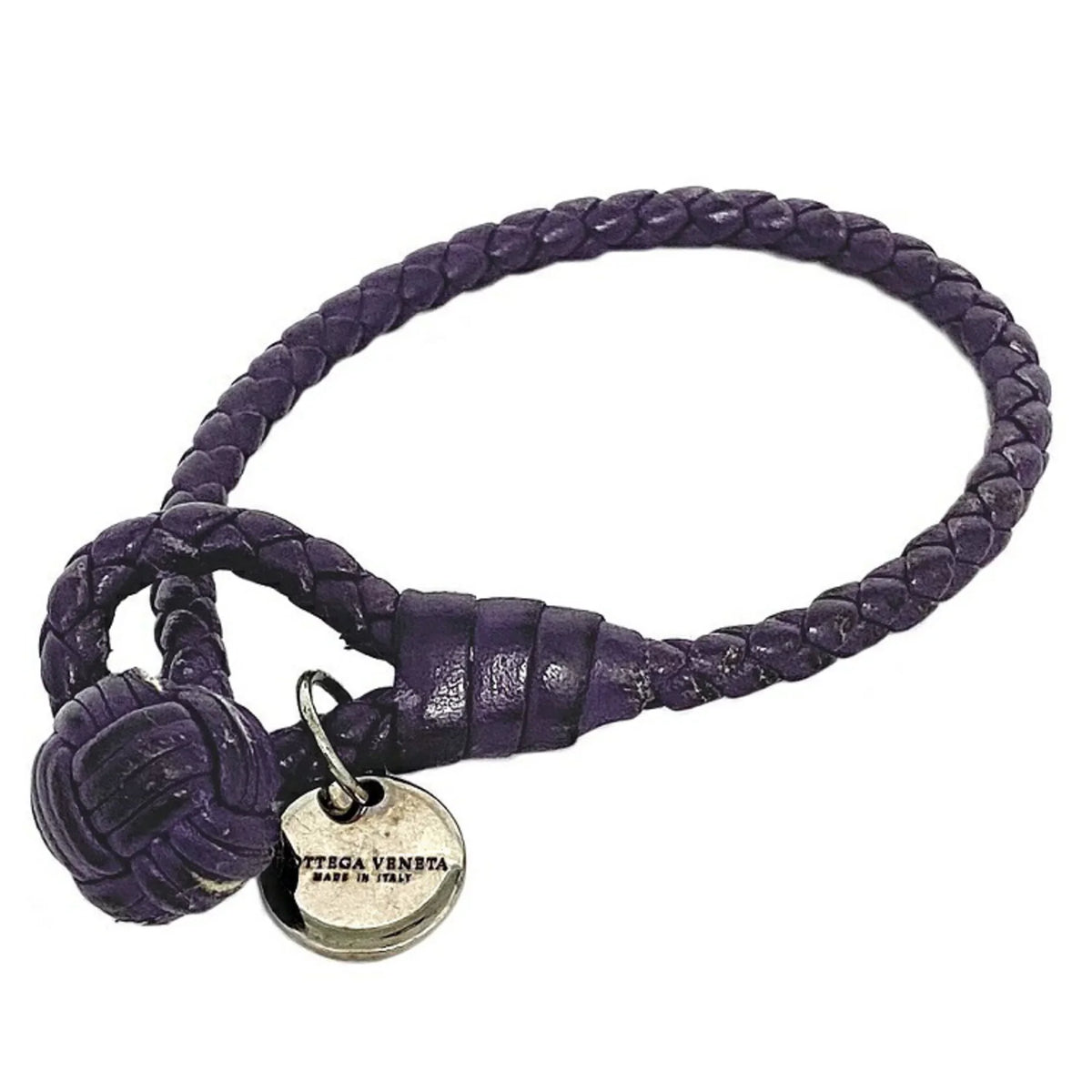 Pre-Owned Bottega Veneta Ec-14203 Leather Charm Bracelet Purple,Silver (Fair)