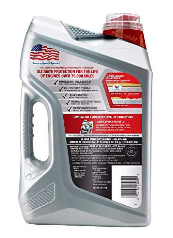 Valvoline Full Synthetic High Mileage Motor Oil, 10W-30 - EZ Pour Bottle, 5 Quart Jug, sold by each