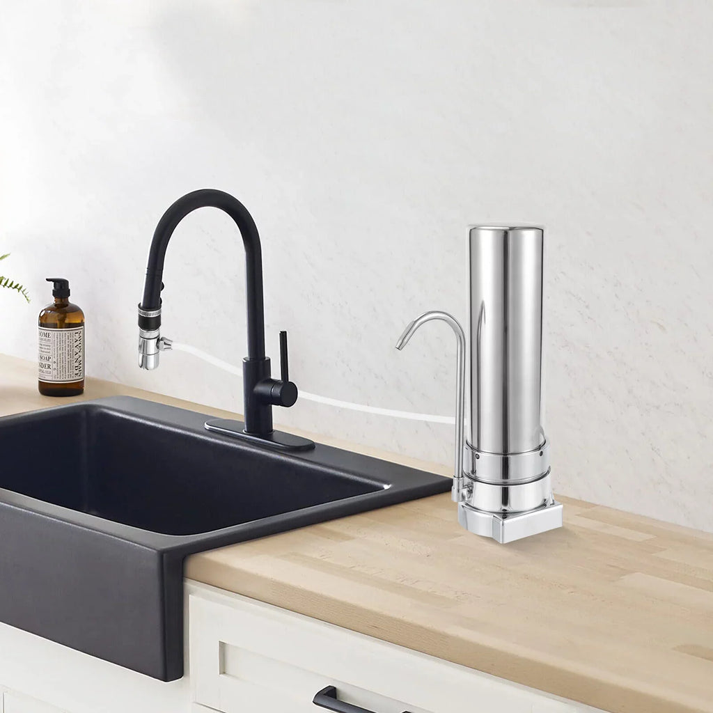 Countertop Filter Tap aqua Filtration Filter Sink Drinking System Stainless Silver