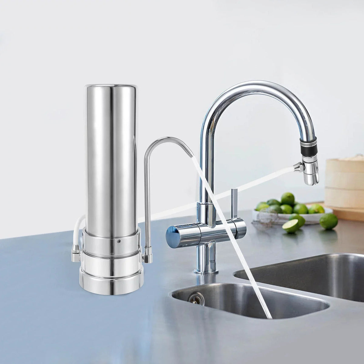 Countertop Filter Tap aqua Filtration Filter Sink Drinking System Stainless Silver