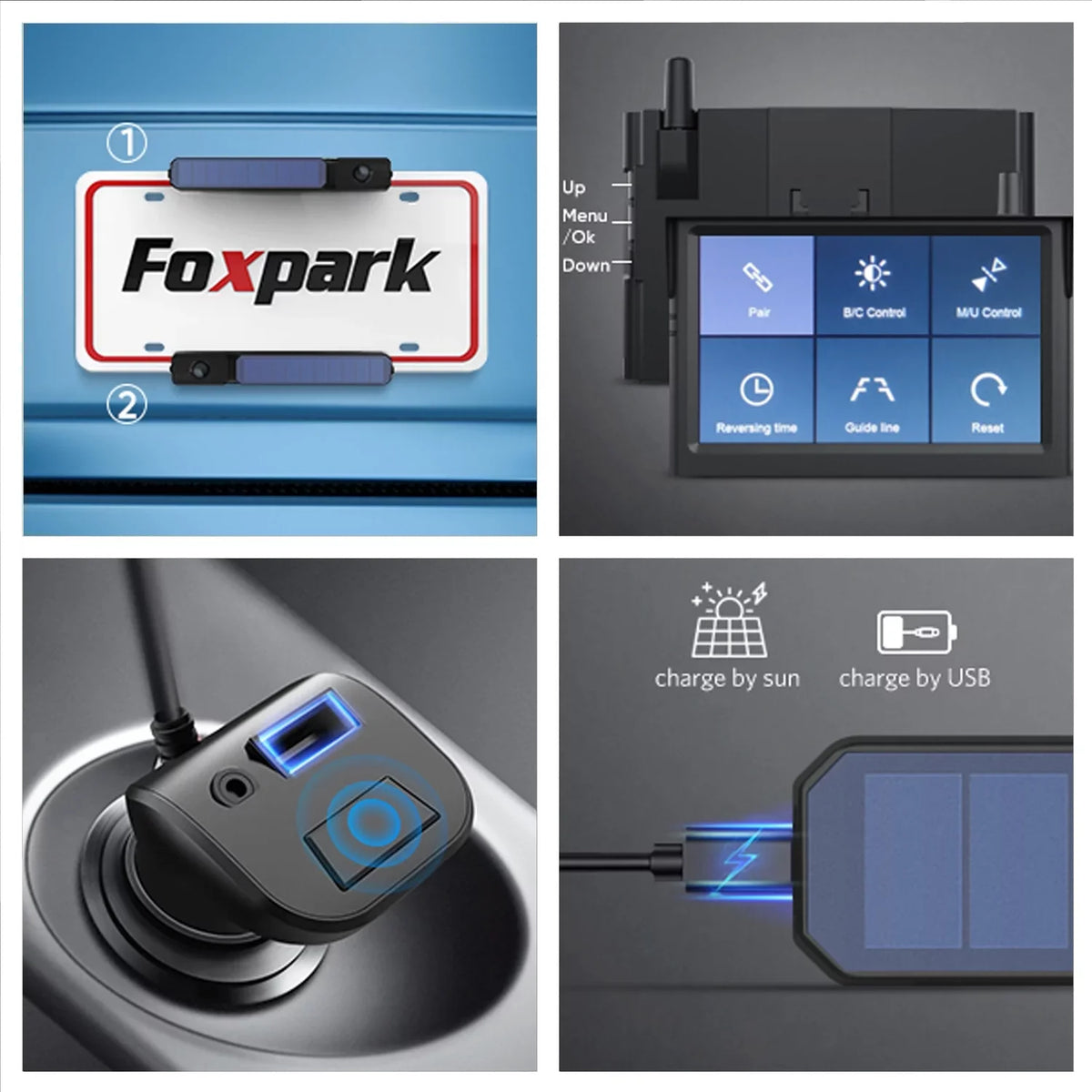 Foxpark Solar RV Wireless Backup Camera 5" Monitor Rear View Camera 2 Channels Trailer Reverse Camera for Van,Camper Highway Observations System (Solar 3)
