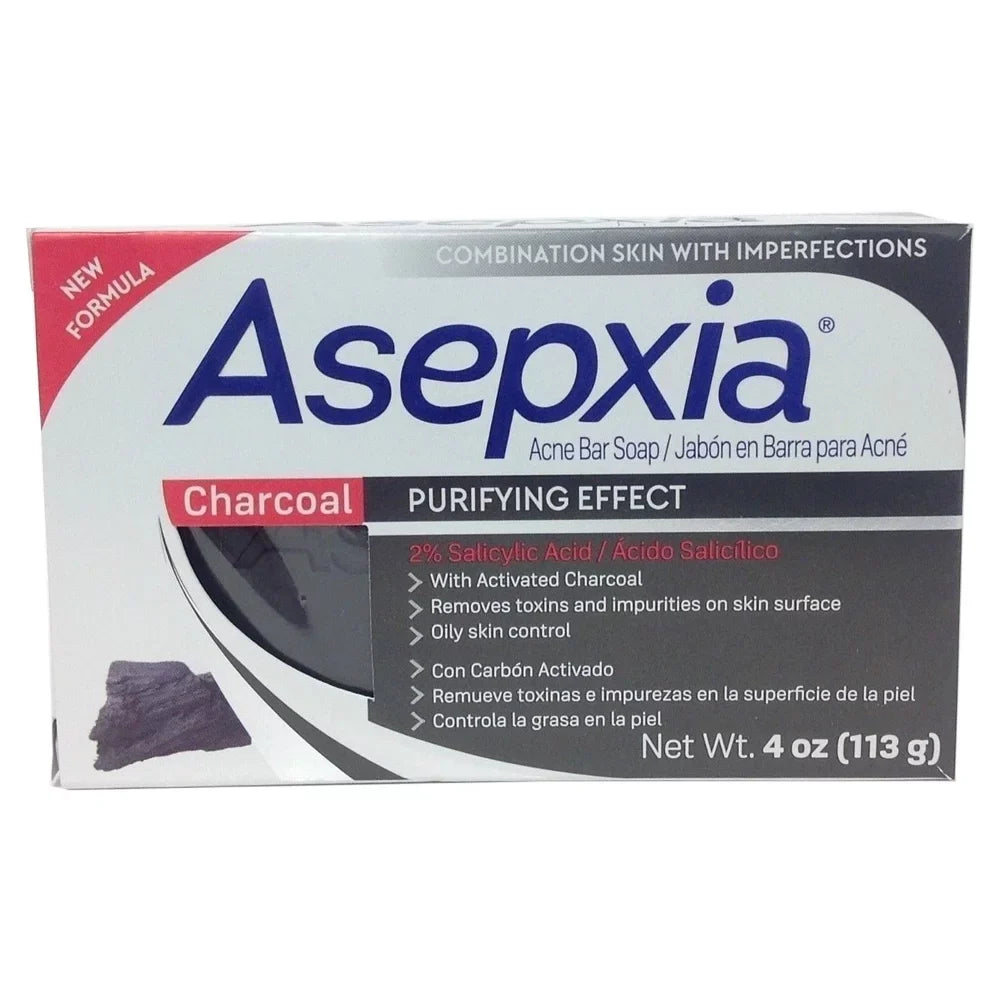 Pack of 3. 4 oz. Helps Oily Skin with Salycilic Acid. Removes Impurities and Toxins. Asepxia Charcoal Cleansing Bar Soap for Acne and Blackheads