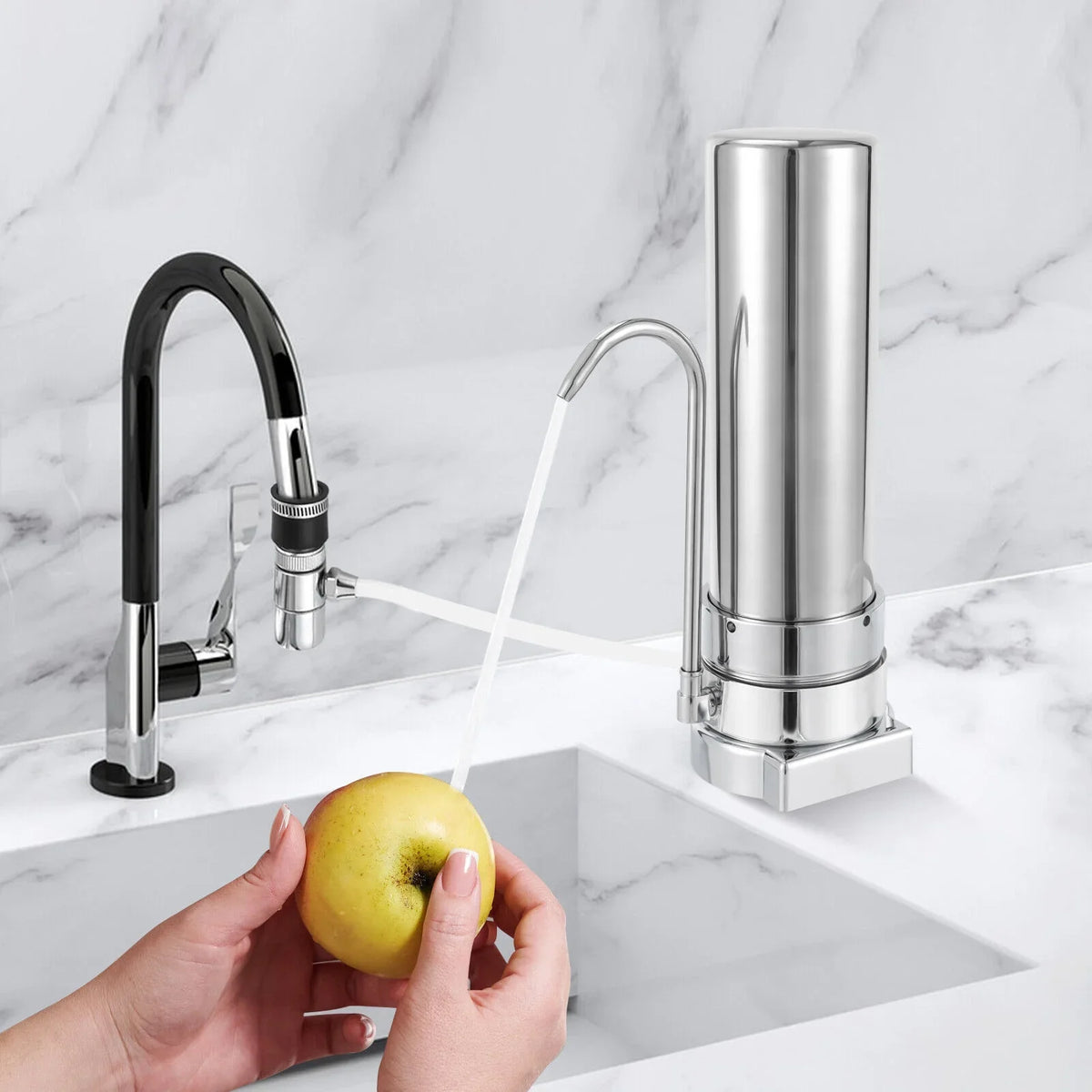 Countertop Filter Tap aqua Filtration Filter Sink Drinking System Stainless Silver