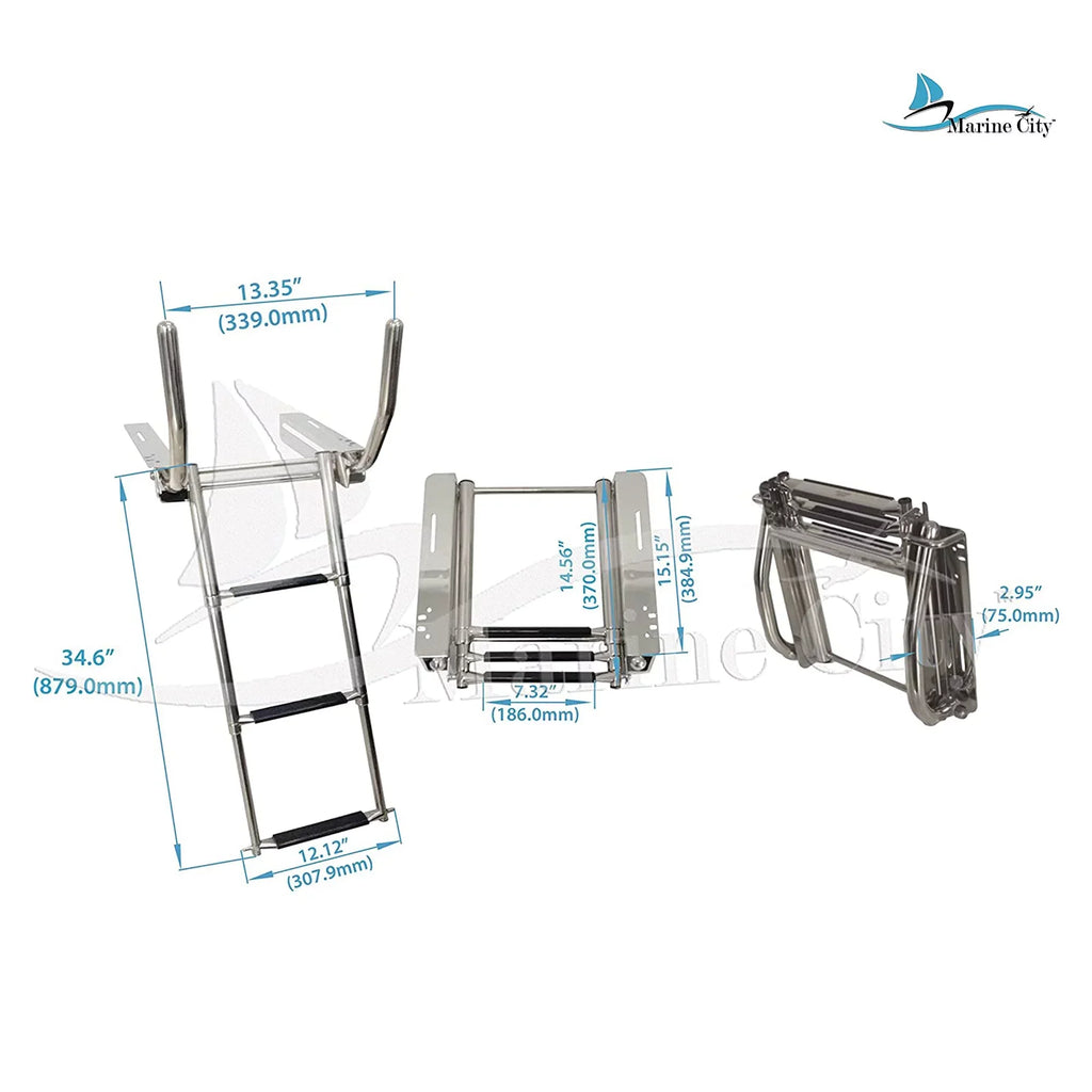 Marine City 316 Stainless Steel Under Platform telescoping Retractable Handrail 3 Steps Ladder for vessel Yacht