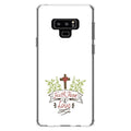 DistinctInk Clear Shockproof Hybrid Case for  Galaxy Note 9 - TPU Bumper, Acrylic Back, Tempered Glass Screen Protector - Faith, Hope & Love - Cross & Leaves