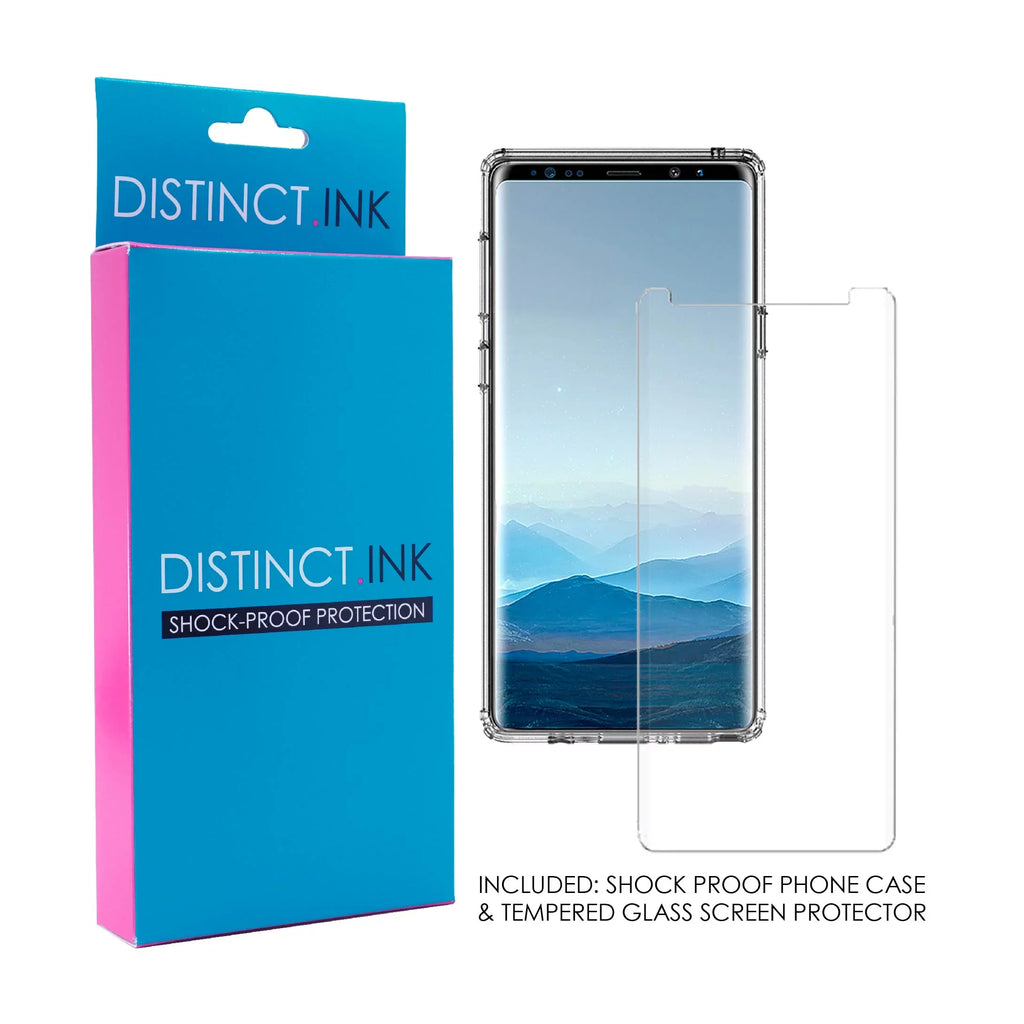 DistinctInk Clear Shockproof Hybrid Case for  Galaxy Note 9 - TPU Bumper, Acrylic Back, Tempered Glass Screen Protector - Faith, Hope & Love - Cross & Leaves