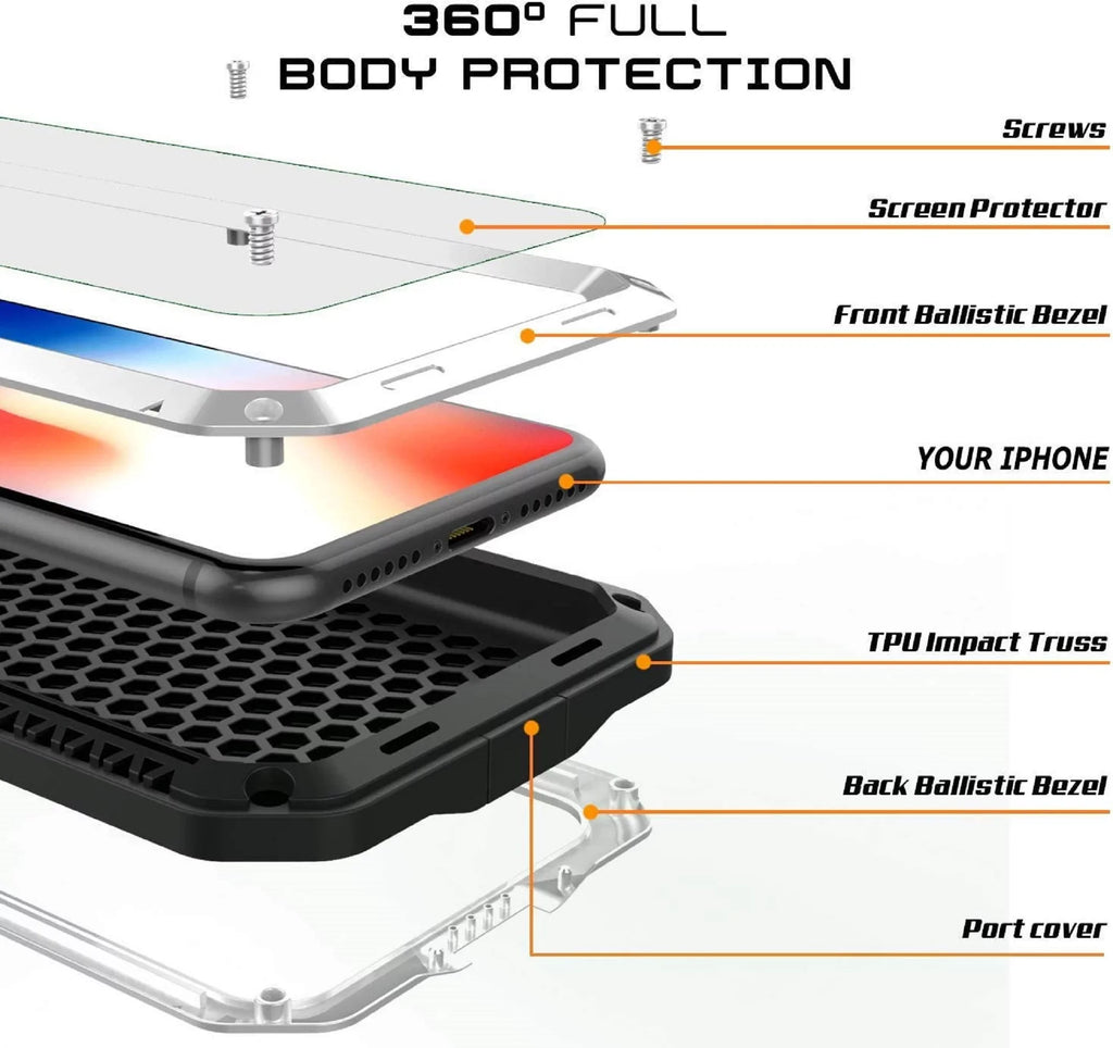 Gorilla Glass Aluminum Metal iPhone 8 Plus Case (Silver) Heavy Duty Military Grade Shockproof and Scratch immune Protection, Rugged Outdoor Travel