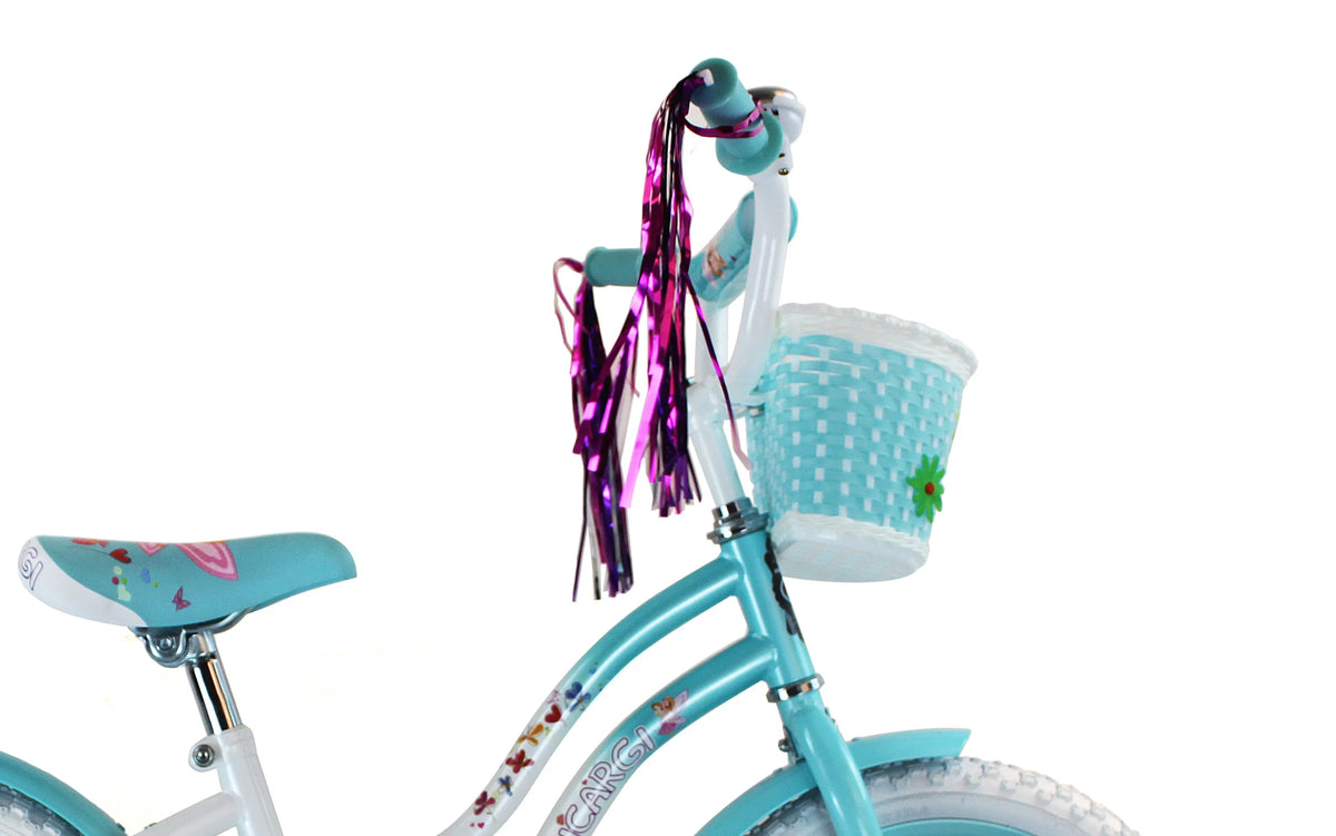 USToyOutlet 16" Cruiser Steel Frame Bicycle Coaster Brake One Piece Crank, White Full shield Chain Guard, Baby Blue Basket, Fenders & Rims, White Tire Kid's Bike - White/Baby Blue
