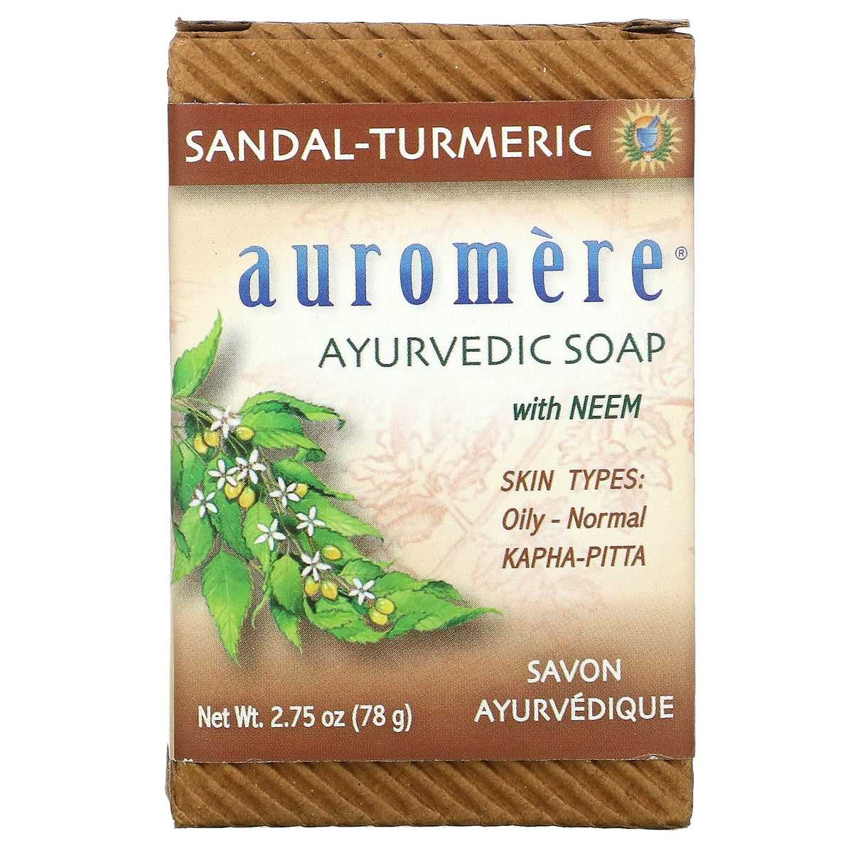 by Auromere (pack of 6). Ayurvedic Bar Soap with Organic Neem Sandal-Turmeric - 2.75 oz