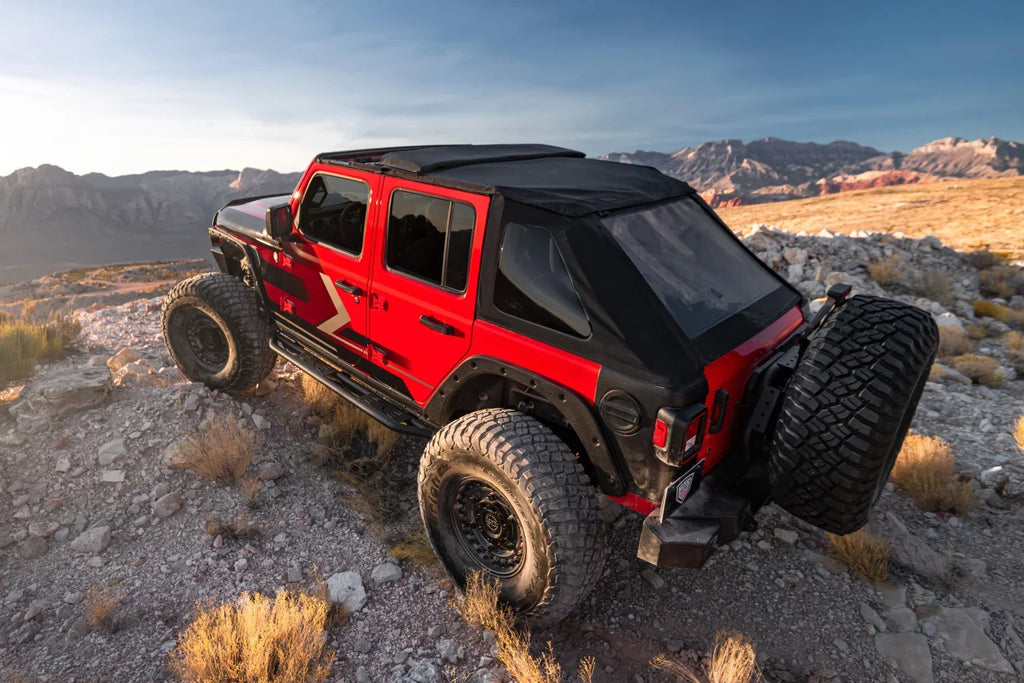 Rugged Ridge by RealTruck Voyager Top Black Diamond S.Cloth, Tinted Win; 18-Curr Jeep Wrangler JLU suitable with Select: 2021 Jeep Wrangler Unlimited Sport, 2018-2019 Jeep Wrangler Unlimited Sahara