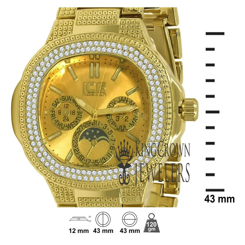 14K Yellow Gold Tone Simulated Diamonds Joe Rodeo Jojo Jojino liquid Resistance Metal Band Watch