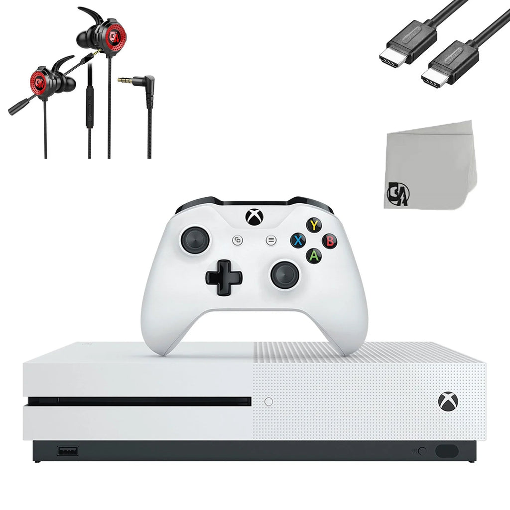 Pre-Owned  Xbox One S 500GB White Gaming Console + Gaming Earbuds With Microphone BOLT AXTION Bundle