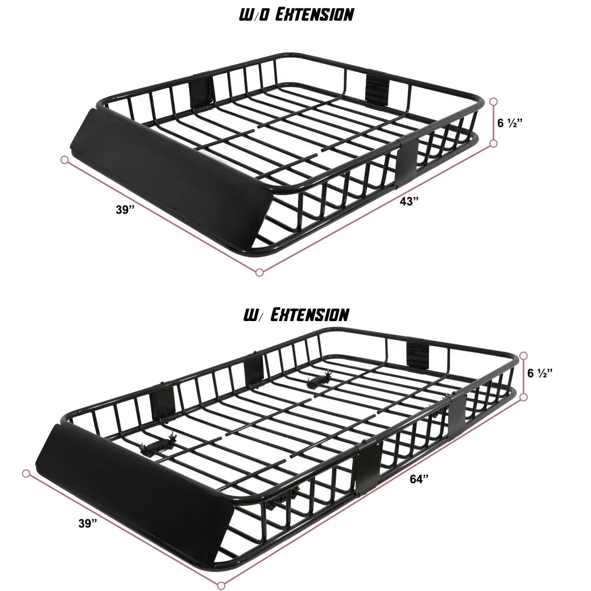 Teledu Roof Rack 64" Extendable Steel Luggage Cargo Carrier Top Basket SUV Truck