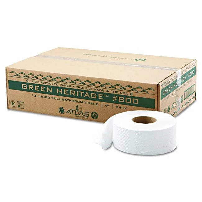 2ply Green Heritage Economy Junior Roll Bathroom Tissue, Pack of 12. 800 PE 9 in
