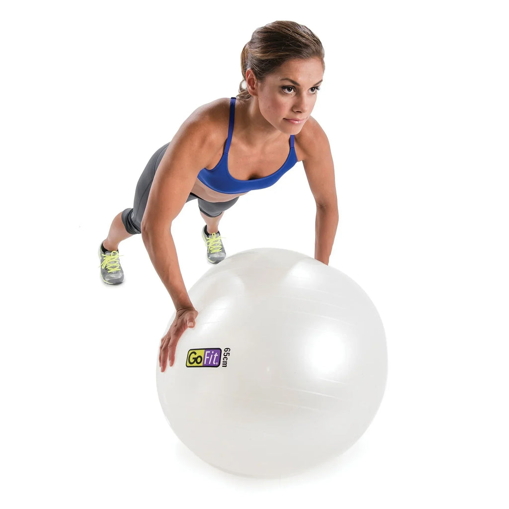 GoFit GF-65 Ball Exercise Ball with Pump (65 cm; White) and Omron HBF-514C Full-Body Composition Monitor Black Bathroom Scale