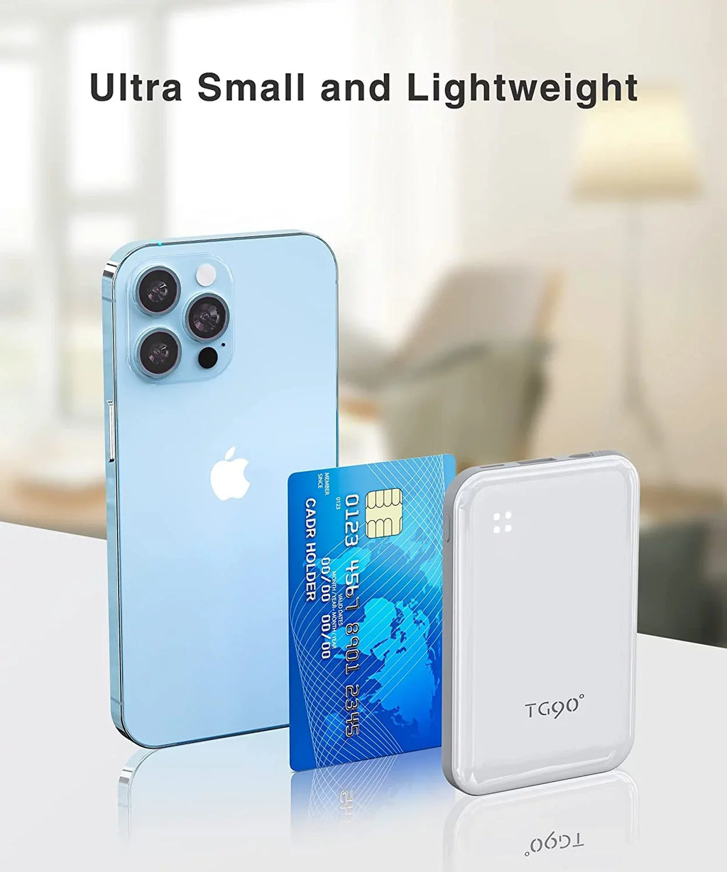 TG90 4500mah Mini Portable Charger with Built-in Cable, Small Power Bank Portable Cell Phone Charger suitable with iPhone 13/13 Pro Max/12/12 Pro Max/11/11 Pro Max/X/XS/8/7/6/SE and More White