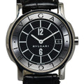 Pre-Owned BVLGARI Solotempo Leather (non-original) Watch ST35S Quartz Black Dial Stainless Steel Women's (Good)