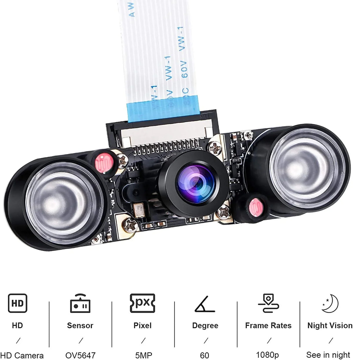 Raspberry Pi 4 Camera Night Vision Camera Adjustable-Focus Module 5MP OV5647 Webcam Video 1080p suitable