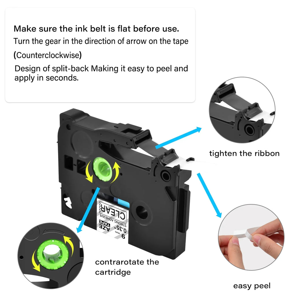 GREENCYCLE 8 Pack suitable for Brother TZe-S121 TZ-S121 TZ-121 TZe-121 Tape 9mm 0.35'' Laminated Black on Clear Extra Strength Label Tapes use in P-Touch PT-D210 D400 D600 Label Maker 26.2ft 8m