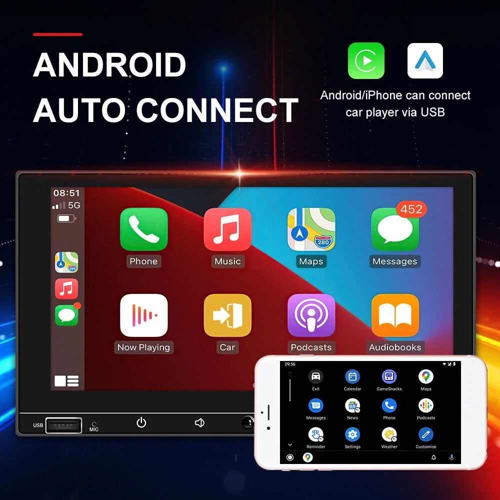 KingFurt 7" Double Din Car Stereo with  Carplay & Android Auto Play MP5 Camera HD Screen, FM Radio, Mirror Link
