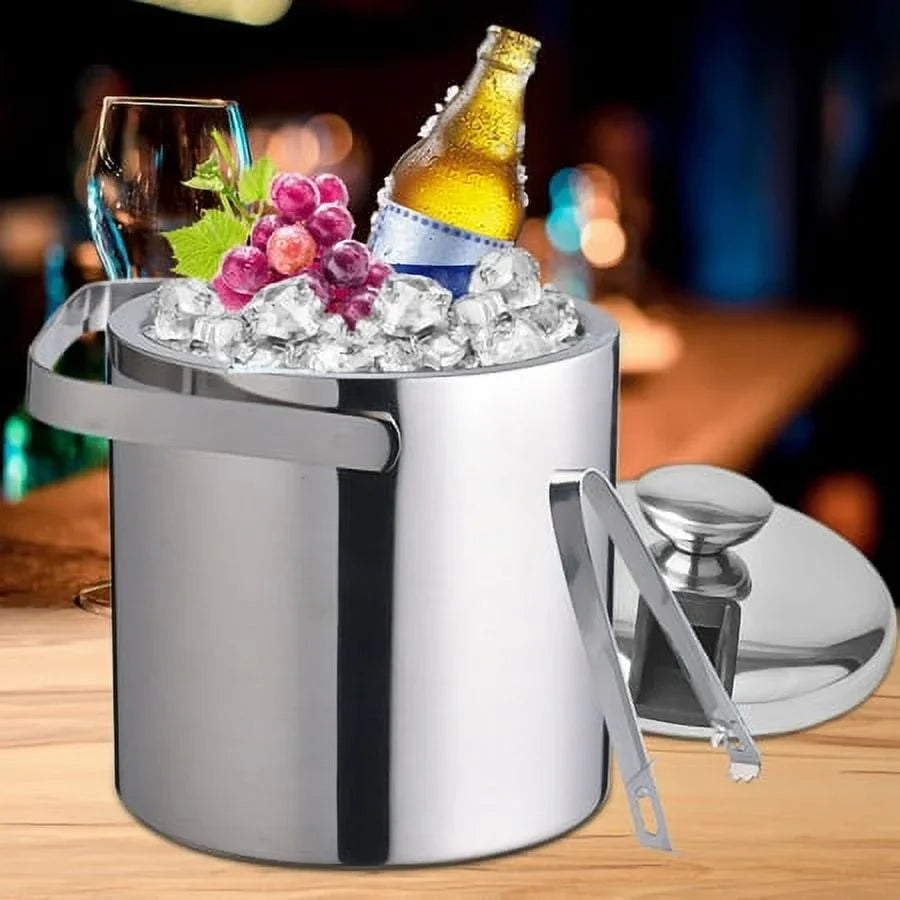 Double-Wall Stainless-Steel Insulated Ice Bucket With Lid & Ice Tong 1300 ML