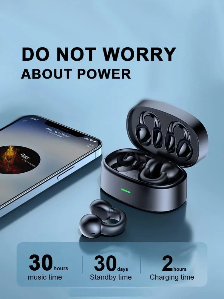 Wireless Ear-Clip TWS Earphones for  Galaxy Z Fold5/Flip5 Phones - Bluetooth Earbuds Bone Conduction Headphones True Stereo Charging Case Hands-free D9G suitable With Galaxy Z Fold5/Flip5