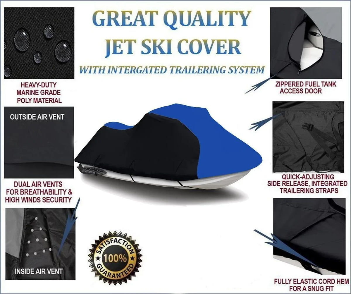 BLACK / BLUE HEAVY-DUTY, 600 DENIER wrap matching for Sea Doo Sea-Doo Bombardier Jet SKi protector 119"-129" 2-3 Seater 2-3 Seater