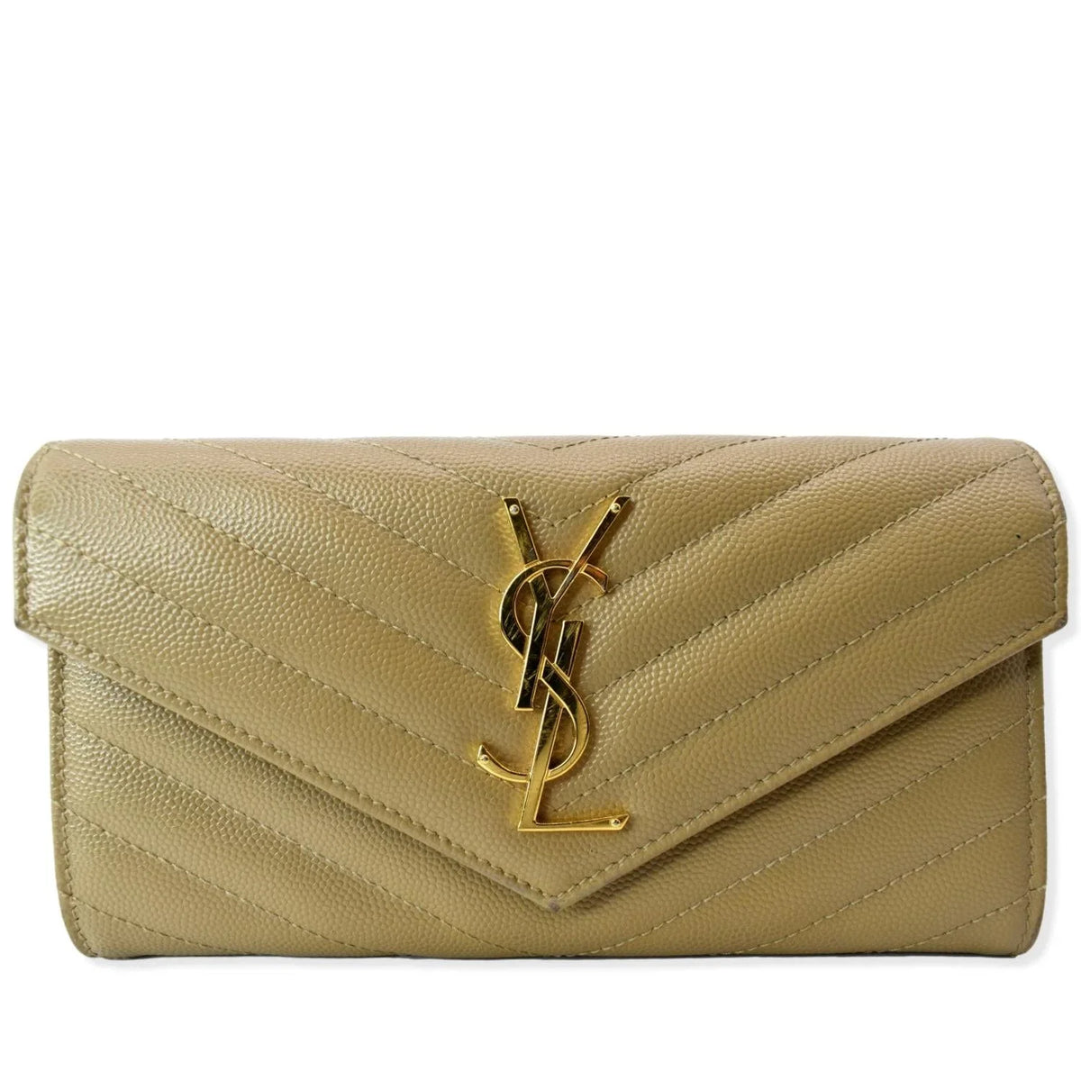 Pre-owned YVES SAINT LAURENT Monogram Grain De Poudre Wallet Beige