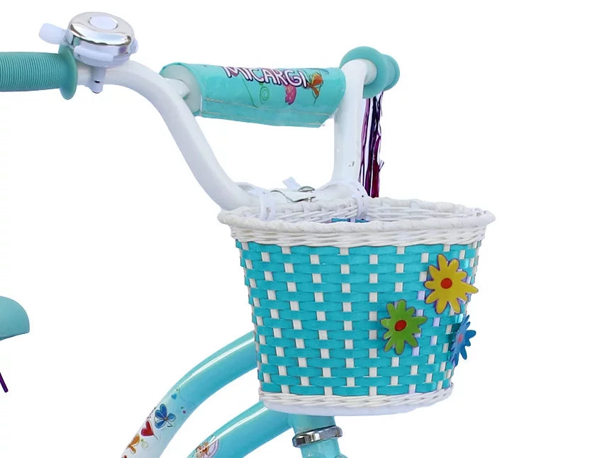 USToyOutlet 16" Cruiser Steel Frame Bicycle Coaster Brake One Piece Crank, White Full shield Chain Guard, Baby Blue Basket, Fenders & Rims, White Tire Kid's Bike - White/Baby Blue