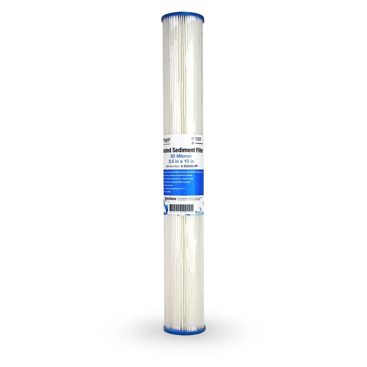 Pleated Poly Sediment liquid Filter Cartridge 2.5x20" 50 micron 25 Pack