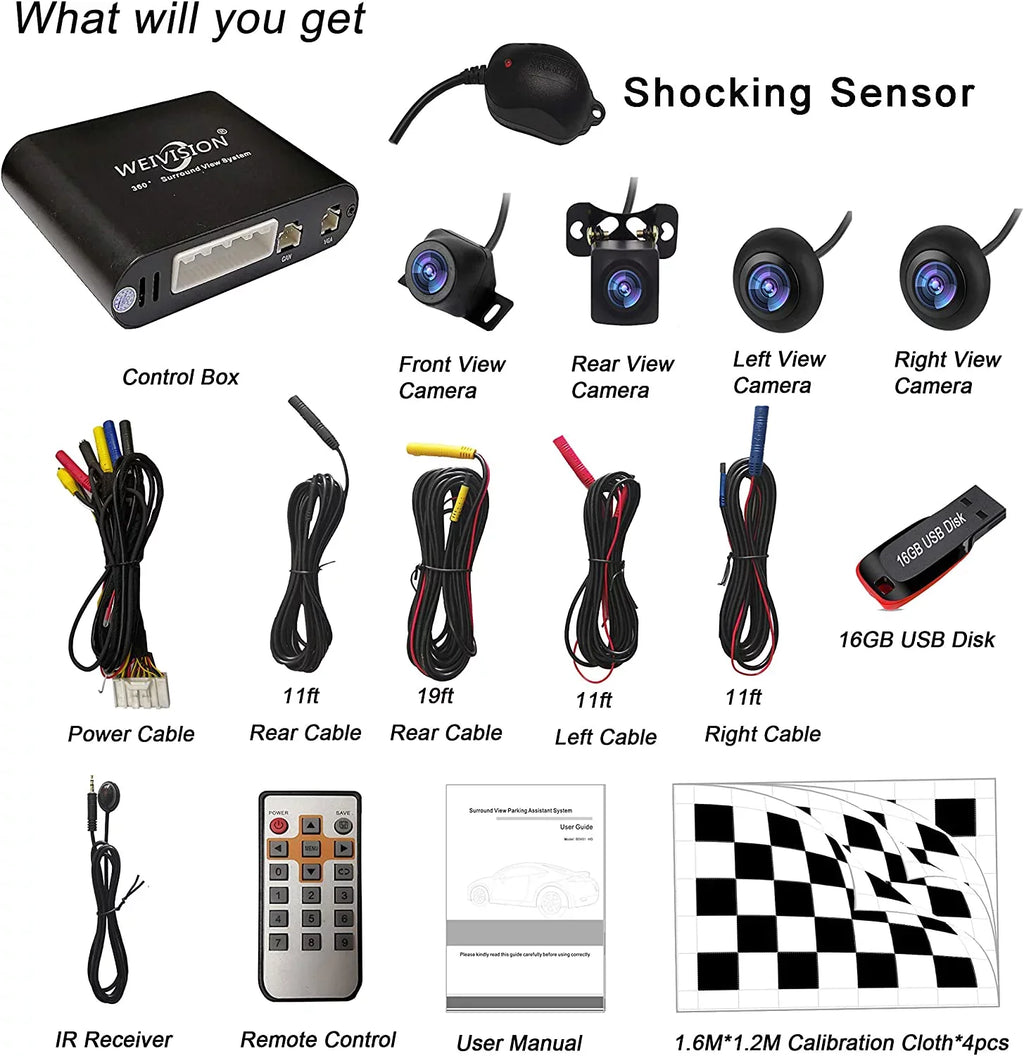 Weivision Universal 360 Degree Bird View System Car DVR Record Panoramic View All Round Rear View Camera System for All Car