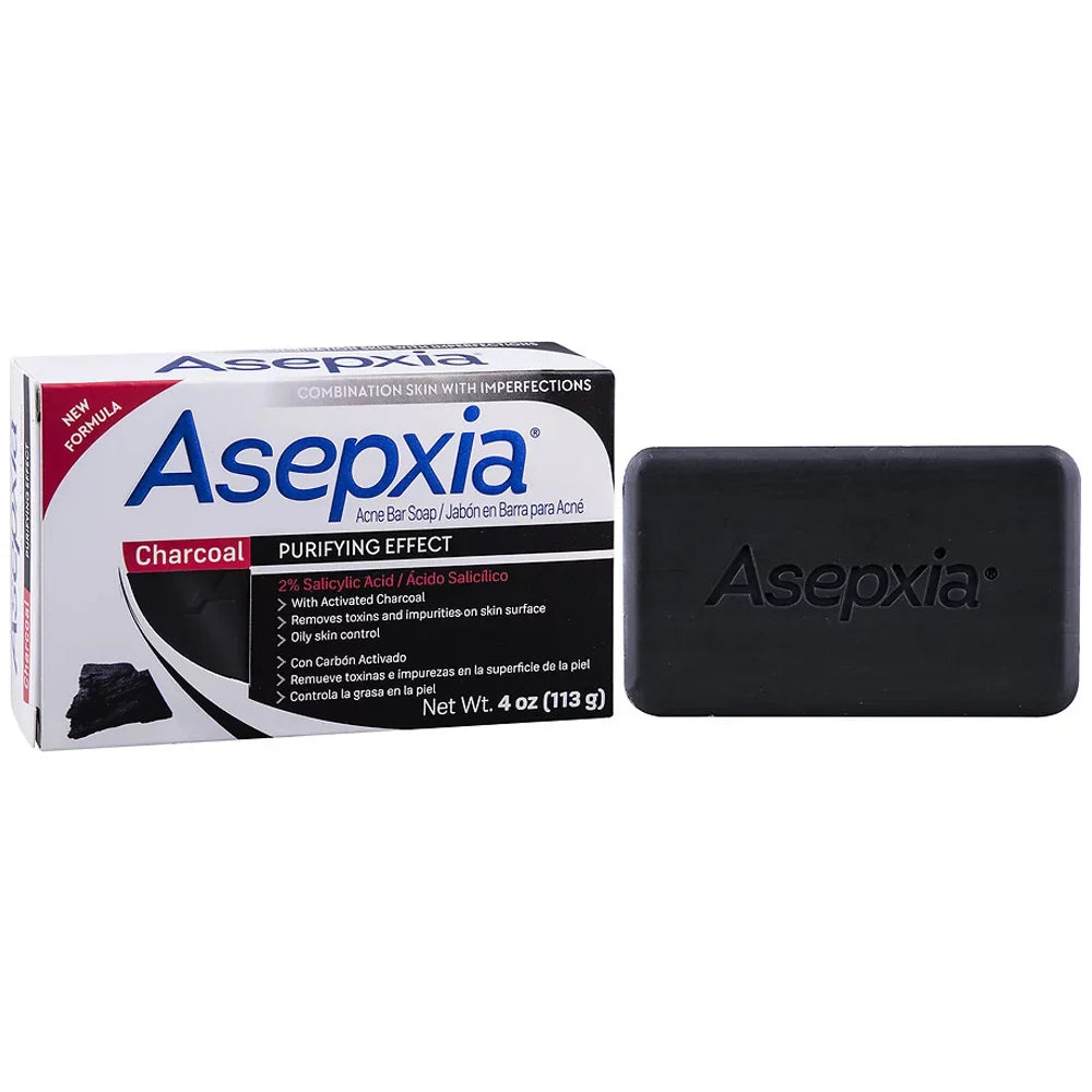 Pack of 3. 4 oz. Helps Oily Skin with Salycilic Acid. Removes Impurities and Toxins. Asepxia Charcoal Cleansing Bar Soap for Acne and Blackheads