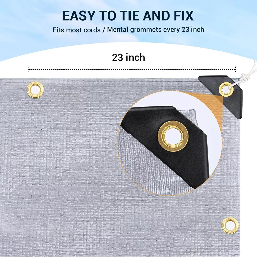 Tarps Heavy Duty Waterproof 12? X 20?, Extra Thick 16 Mil, Tear & Fade impervious, 100% UV Blocking, Outdoor Tarp with Reinforced Grommets for Roof, Camping, Patio, Pool, vessel(Silver/Black)