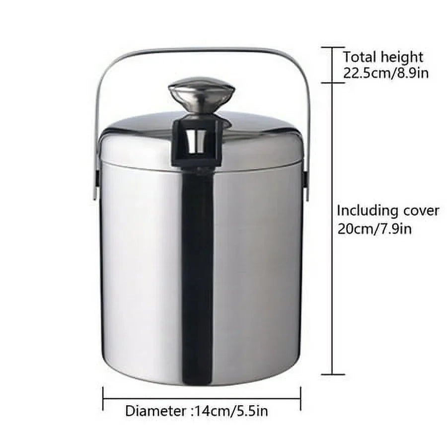 Double-Wall Stainless-Steel Insulated Ice Bucket With Lid & Ice Tong 1300 ML