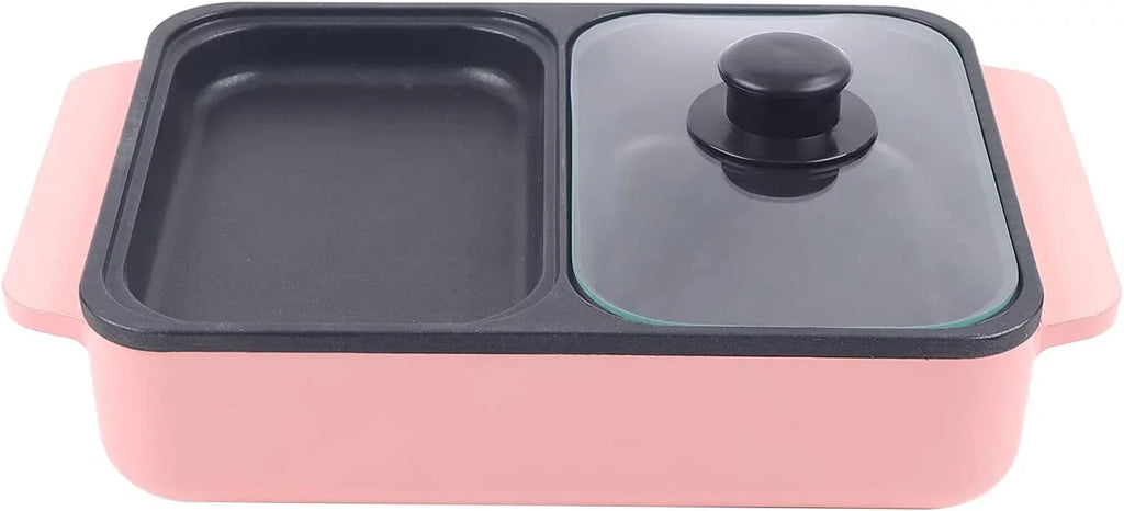 MONIPA 2 in 1 Portable Electric Hot Pot Barbecue Grill Barbecue Hotpot Pan, Non-Stick Stainless Steel Pan (Pink)