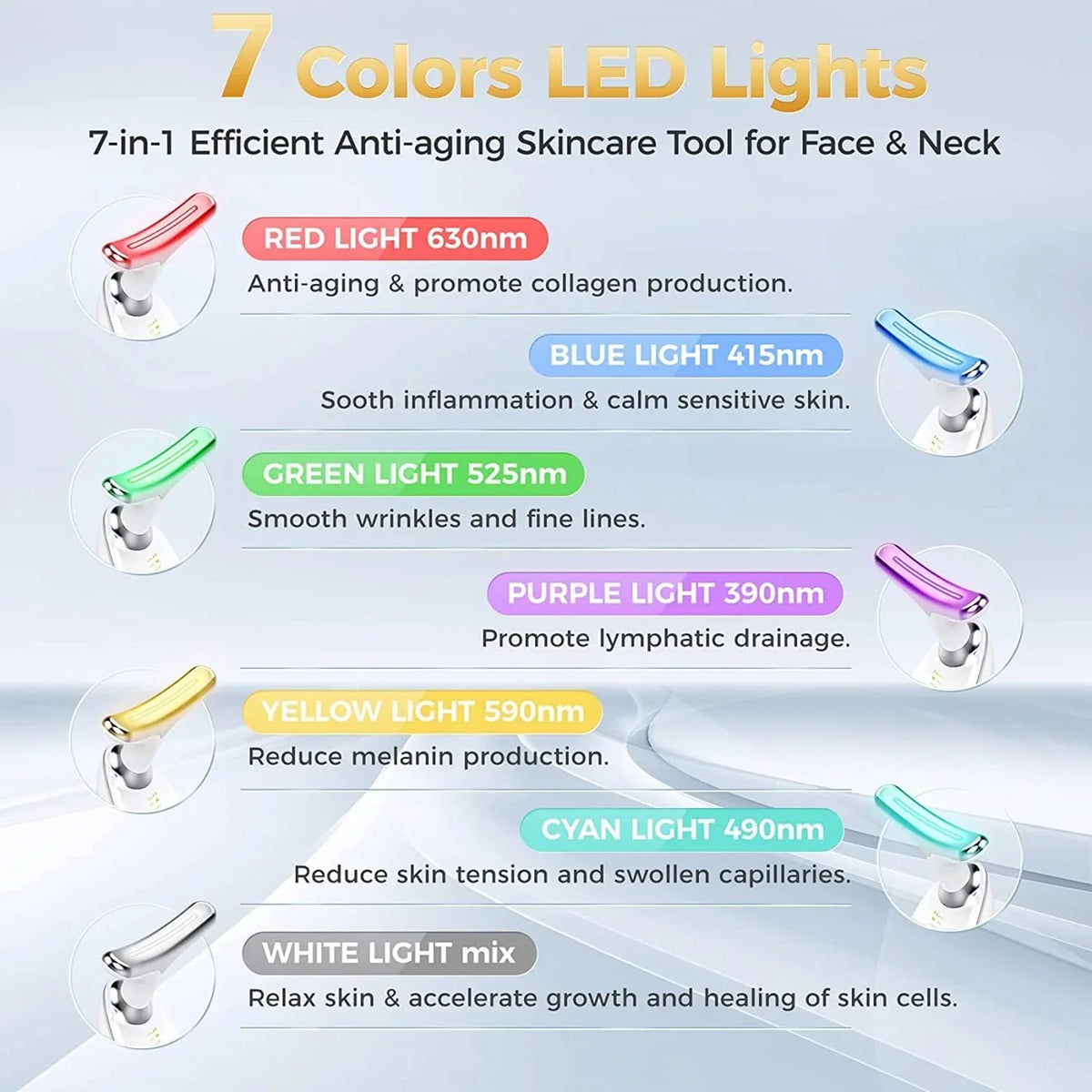 Red Therapy for Face, 7 Color Face Skin Rejuvenation for Face & Neck Beauty Device, Deplux Neck Tightening Device, Glossy White