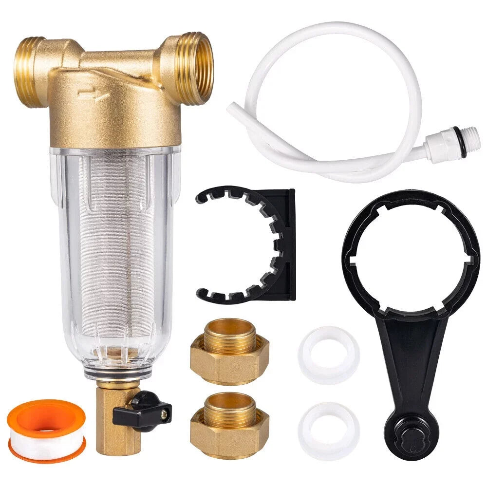 Jahy2Tech Whole House liquid Pre-Filter Reusable Sediment Filter 50 Microns Plumbing